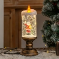 Christmas candle light with Santa Claus snow globe and vintage bronze base - Short Santa with Bear and Music