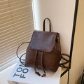 Vintage brown leather backpack with drawstring closure shown on a white book - Brown