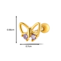 Piercing de cartílago mariposa dorada con circón púrpura y cierre de bola roscada - Mariposa de Zirconia Púrpura - Color Dorado (3#)