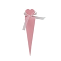 Pink heart-top cone wedding favor box with white ribbon for candy and party gifts - Pink