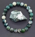 Natural 8mm Tree Agate beaded bracelet with deep green and white gemstone texture - Tree Agate
