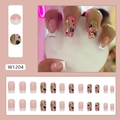 Pink and white French press-on nails with heart patterns and gold glitter accents - W1204 Heart Smudge
