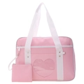 Pink JK uniform ita bag with heart-shaped transparent window and matching coin purse - Pink