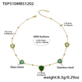 Halskette aus 18 Karat vergoldetem Edelstahl mit grünen facettierten Herzanhängern - Mischgrüne Strass-Halskette (TXP510) / 42+5cm / Gold