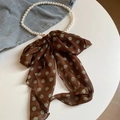 Vintage pearl necklace with brown leopard print silk bow accessory for women - No.2 Necklace-Polka Dot-Coffee