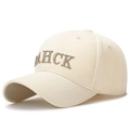 Verstellbare beige Baseballkappe mit hochwertiger goldener MAHCK Stickerei für Sport - Verstellbar / Hellbeige