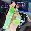 Green unicorn liquid quicksand keychain with Happy Moments wrist strap and bell - Green-Milk Box Unicorn