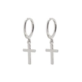 Polished S925 silver hoop earrings with dangling cross pendants for a punk rock aesthetic - Simple Polished Cross Pendant Hoop / Polished/Silver