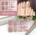 Pink plaid toe nail stickers with glitter and rhinestones detail on toes - QYJ21-010 (Pink Plaid/Glitter/Rhinestones)