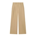 Dames kaki pantalon met hoge taille en wijde pijpen met persplooien op witte ondergrond - XS / Broek Met Wijde Pijpen