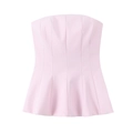 Pink strapless peplum top with tiered ruffled hem on white background - XS / Pink