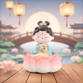 Cartoon Tang Dynasty lady figurine on pink lotus base with traditional Hanfu style - 1213-13 Chess - Lotus Base Figurine