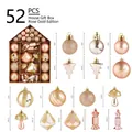 52-piece rose gold Christmas ornament set with various shapes in a house gift box - Rose Gold