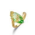 Gold s925 dragonfly ring featuring a large marquise olive green gemstone on white background - US 6 / Gold/Olive Green