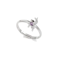 Adjustable silver ring featuring a creative frog design with a purple pear-cut zircon stone - Silver (JZ00242 White K)