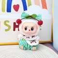 Labubu plush toy accessory in green plaid overalls with red cherry embroidery detail - Green Grid Cherry Set / First And Second Generation Keychains Are Compatible With La Cloth Dolls. Dolls Not Included.