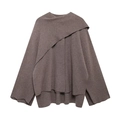 Manteau poncho en maille marron avec silhouette ample irrégulière et manches longues - S / Café