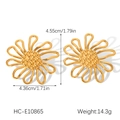 Detailed view of hollow flower stud earrings with dimensions and weight specs - Gold Hollow Line Flower Style (HC-E10865)