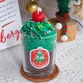 Handmade strawberry chocolate soy candle in glass with green cream and cherry topping - Christmas Cherry Cup - Pear & Cedarwood Scent