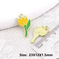 DIY tulip alloy charm with yellow enamel smiley face and green leaves, size 23x12x1.5mm - Yellow Smile Tulip (BK1616#)