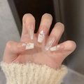 Handmade coffin press-on nails with shell butterfly design and gold glitter gradient - Extra Small (XS) / Medium Coffin / 1386-Shell Love