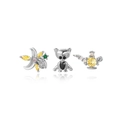 Ensemble de boucles d'oreilles ours et lampe en argent avec zircons multicolores - Set de 3 pièces / Platine