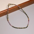 Delicate 2mm natural tourmaline rainbow beaded necklace with golden metal spacers and clasp - XL0065 Multi Color Faceted Beads