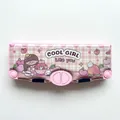 Pink double-layer pencil case with cute cartoon design and functional pop-out buttons - Pink Cool Girl