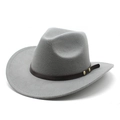 Detail of grey felt cowboy hat featuring brown leather band and gold rivet accents - M (56-58cm) / Gray
