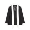 Women's black blazer featuring a contrasting white satin scarf collar in a modern minimalist style - XS