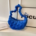 Royal blue quilted velvet cloud bag with pleated handles and diamond stitching - Sapphire Blue