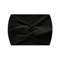 Elastic wide knot sports headband in solid black breathable fabric for yoga and fitness - Black