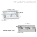Detailed view of rectangle silicone mold and finished candle holder with dimensions - Square Double Hole Candlestick Mold