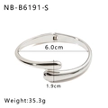Polished silver-tone open bangle bracelet with drop-shaped ends and dimensions info - Silver Teardrop Open Style (NB-B6191-S)