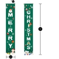 Green Merry Christmas door banners with Santa and Snowman graphics, 71 x 12 inch set - Dark Green Holiday Cartoon(MC14)