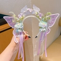 Handmade butterfly floral headband with purple lace wings and pearl tassels for girls - Butterfly Design / Purple