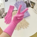 Guantes largos de punto de piel de conejo rosa para mujer con material de invierno - Rosa Roja