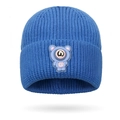 Cappello blu lavorato a maglia per bambini con simpatica toppa orso astronauta e paraorecchie - Taglia unica / Blu