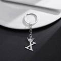 Silver punk style stainless steel keychain with crown and letter X alphabet pendant - Letter X Crown Style (X)