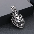 Pendentif tête de lion argenté avec couronne et zircones pour bijoux hip hop homme - Couleur Acier Lion à Couronne KP44972-TOT