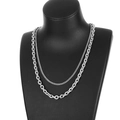 Titanium steel double-layer necklace with silver O-chain and curb chain for men and women - Silver Layered Style(KN198169-Z)