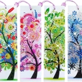 Set di segnalibri 5D per diamond painting con motivi ad albero colorati e nappe viola - SQ-22 (Alberi delle Quattro Stagioni/Set di 4/Materiale Opzionale)
