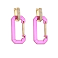 Hot pink rectangular safety pin earrings with gold micro-pave cubic zirconia crystals - Large Gold Pink 1 Pair