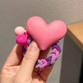 Pink heart ornament with purple woven elastic hair tie for girls princess hairstyle - 065 Heart Hair Rope
