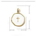 Detailed view of 18mm gold cross pendant dimensions and brass enamel material - White Cross