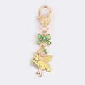 Porte-clés elfe jaune avec nœud vert et fermoir mousqueton doré en forme de cœur - Jaune