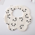 Cotton gauze petal bib for newborns with cute black panda print and snap closure - Gauze Flower Scarf - All-over Panda Print