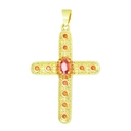 Golden cross pendant featuring a vibrant red gemstone inlay and intricate metalwork - Pendant 25 (Gold Ruby Stone Decor Cross)