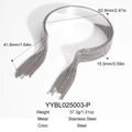 Dimensiones técnicas del brazalete de flecos en acero inoxidable plateado con detalles - Collar de Borlas (YYBL025003-P) / Color Acero