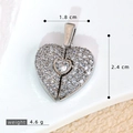 Silver micro-pave zircon heart pendant with openable wings and central stone inlay - SMP54293-Silver Micro Paved Zirconia Heart Pendant
